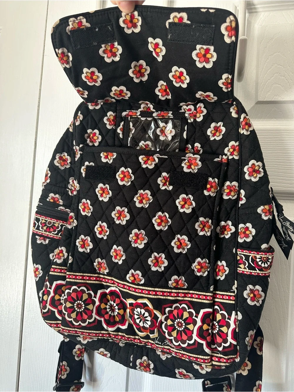 Vera Bradley Large Quilted Backpack in Pirouette Signature Print Black/White/Red